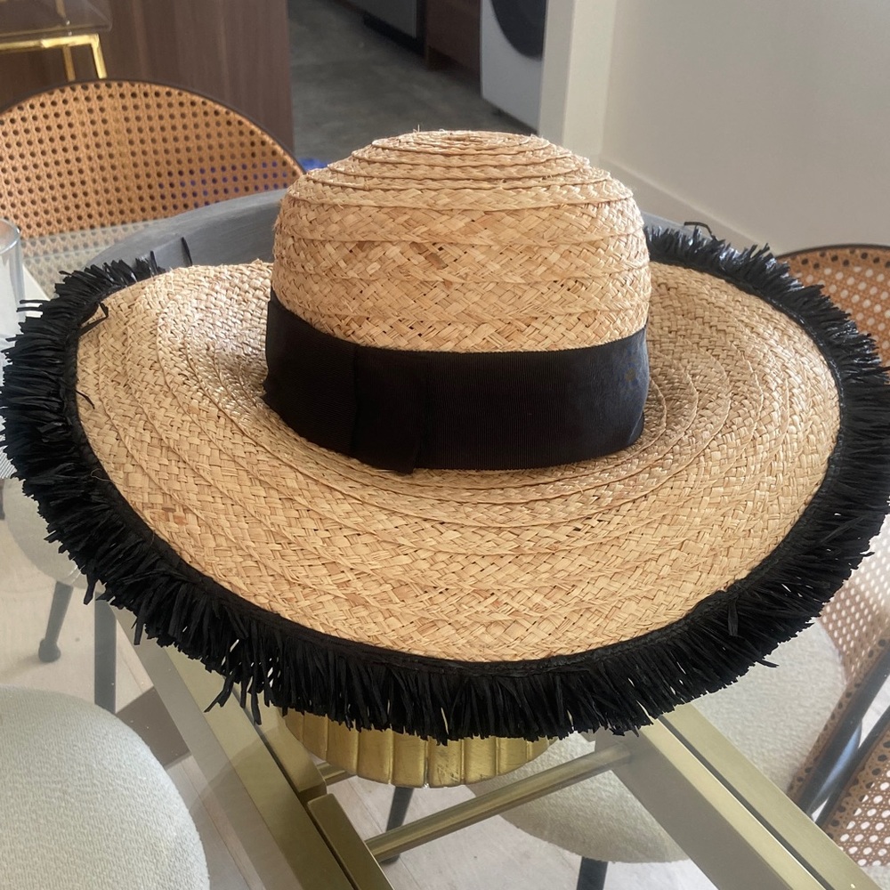 Kate Spade Straw Hat with Black Fringe